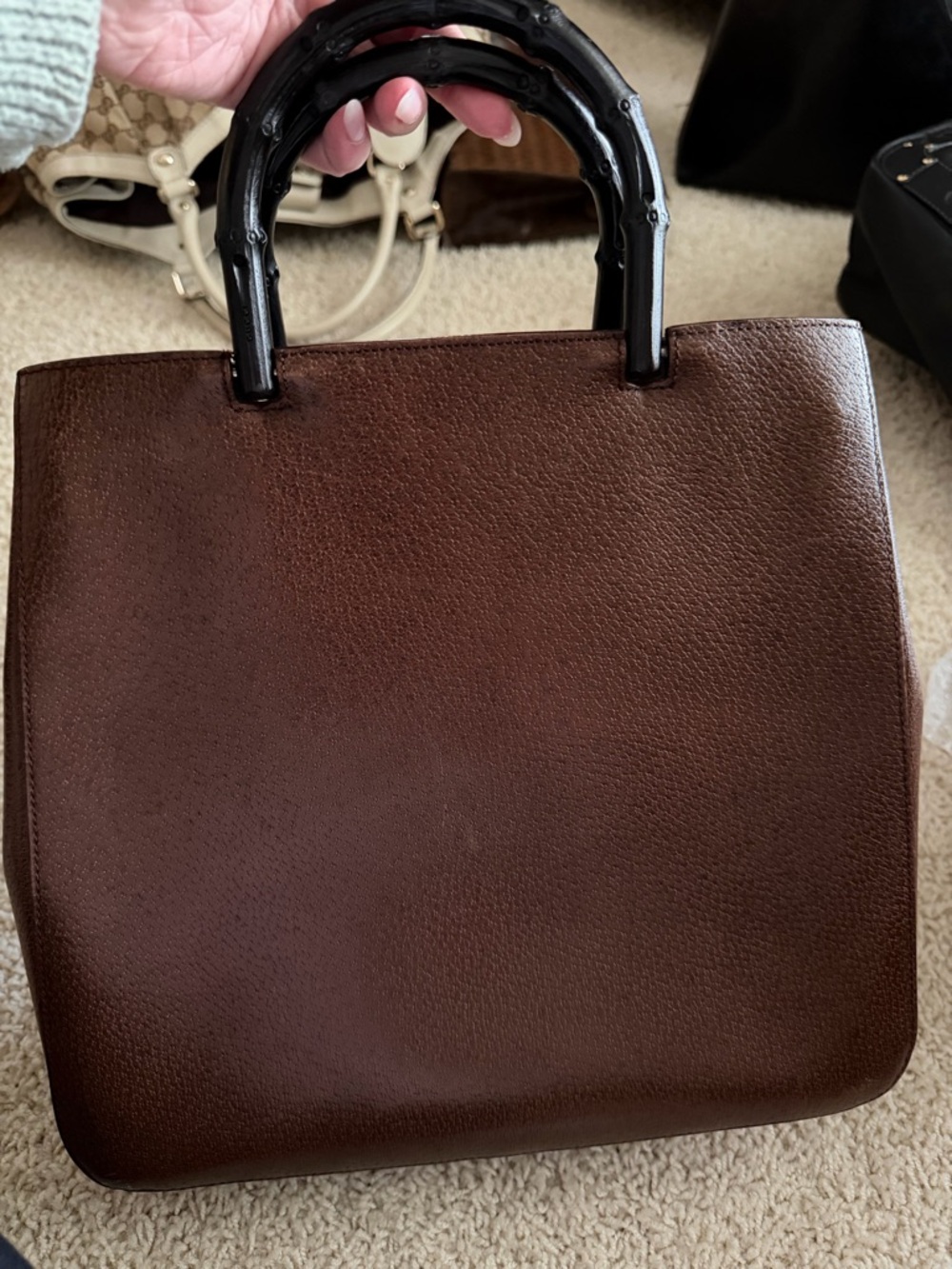 Gucci Brown Leather Tote with Black Bamboo-Style Handles - Picture 2 of 6